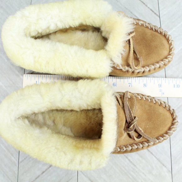 *LL BEAN Suede Shearling Lined Wicked Good Moccasin Slippers 10 Inch - Picture 6 of 9
